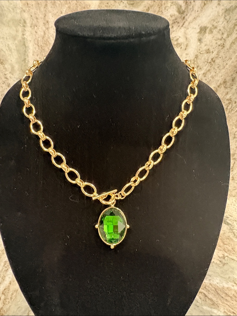 Gold Chain Necklace with Green Gemstone Pendant